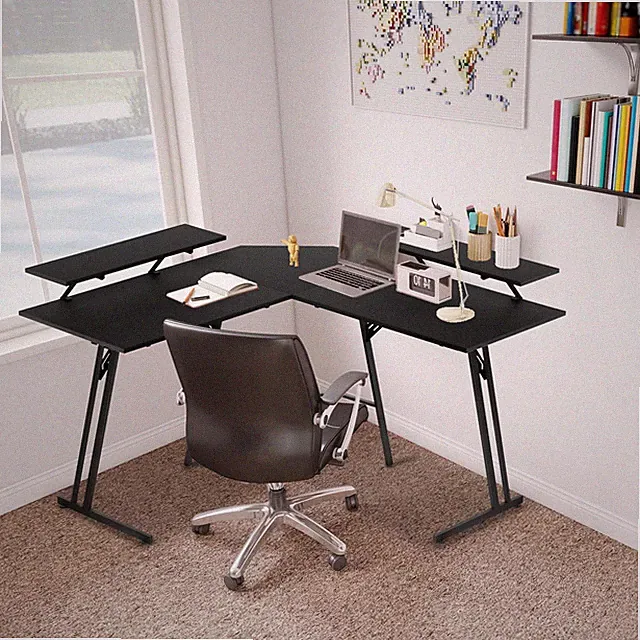 L-förmiger Gaming Tisch 140cm Schreibtisch mit 2 Monitorständer Computertisch DE