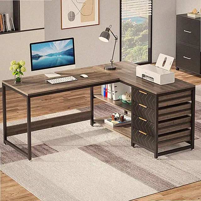 L-förmiger Schreibtisch Computertisch mit 4 Schubladen für Büro, 150 ×110 ×75cm