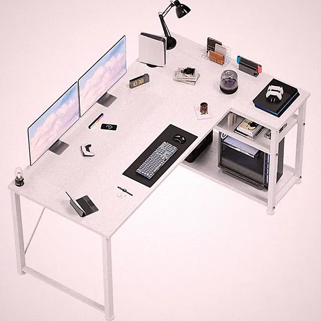 L-förmiger Schreibtisch Umkehrbar Eckschreibtisch Computertisch Regal 140cm Weiß