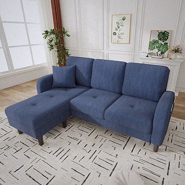 L-förmiges Ecksofa mit Chaiselongue – 3-Sitzer Sofa, Cordstoff, Kunststoffbeine