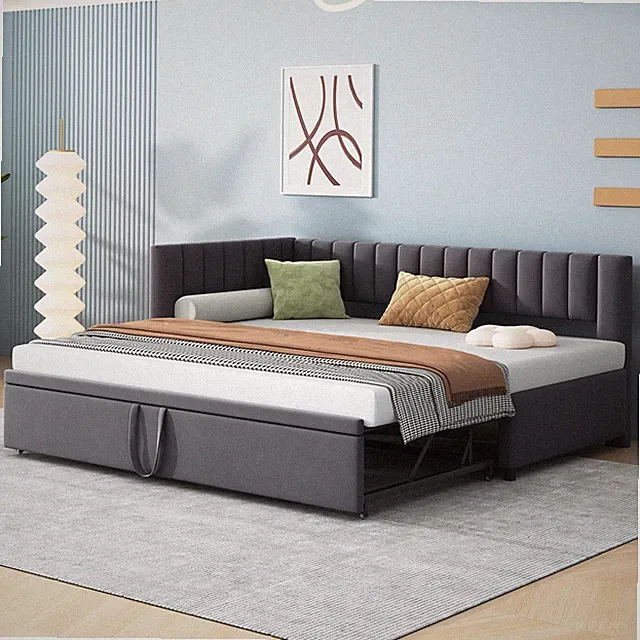 L-förmiges Schlafsofa mit Ausziehbett 90/180x200cm Grau Samtstoff