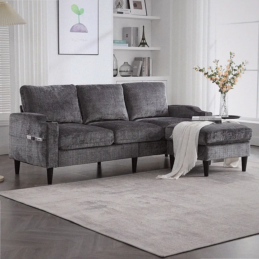 L-Form Gepolstertes Sofa 4 Sitzer Ecksofa mit Schlaffunktion Stauraum Loungesofa