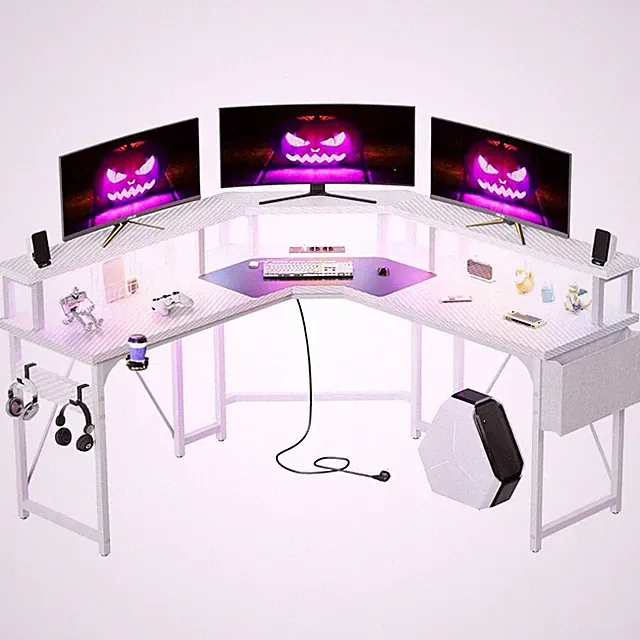 L-Schreibtisch Bürotisch Eckschreibtisch Kohlefaser Monitorablagen Haken 153 cm