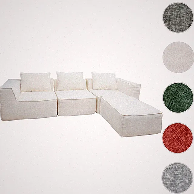 L-Sofa HWC-O54, Lounge-Couch mit Ottomane erweiterbar modular rechts/links Stoff