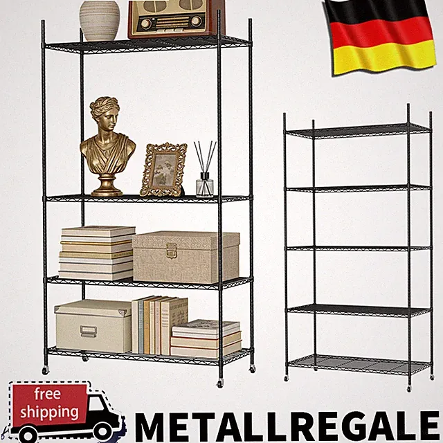 Lagerregal,Metallregal,Standregal,Höhenverstellbare Gitterablage Mit Rädern NEU