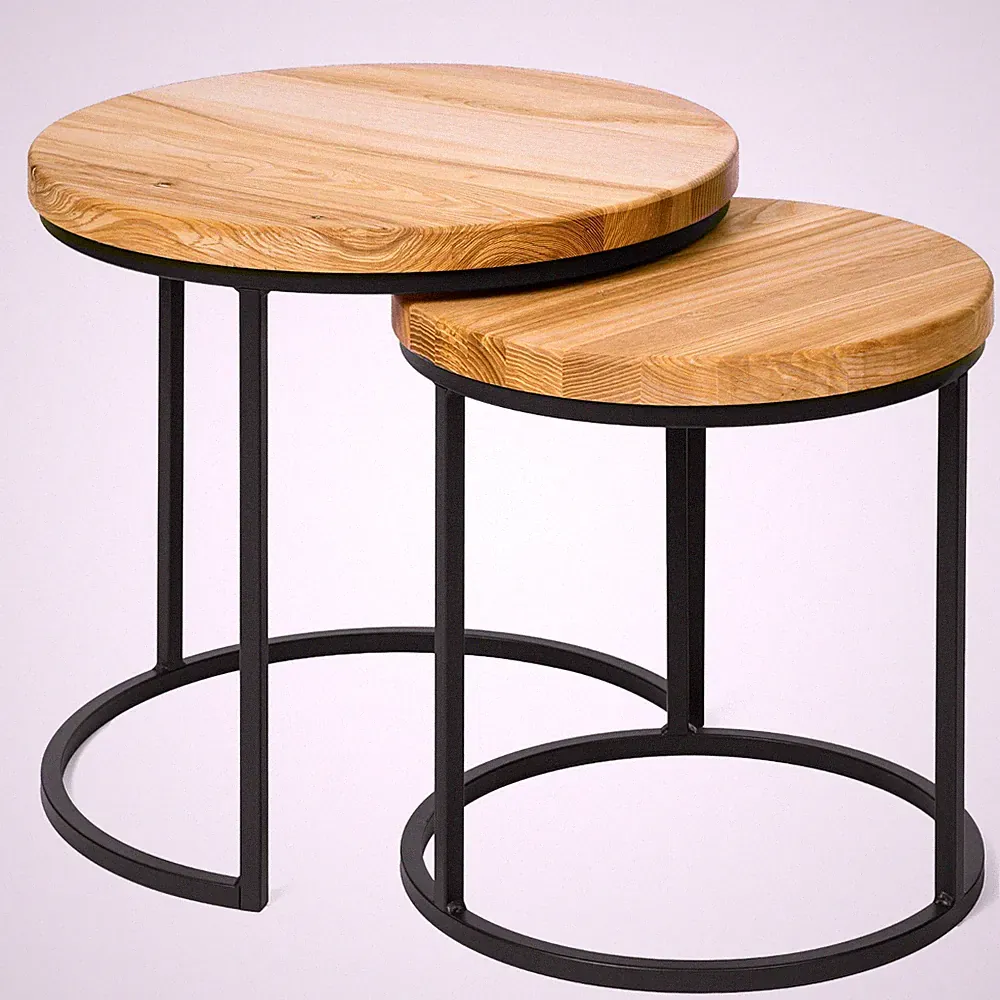 LAMO Couchtisch rund 2er Set - Beistelltisch Holz - Wohnzimmertisch Kaffeetisch