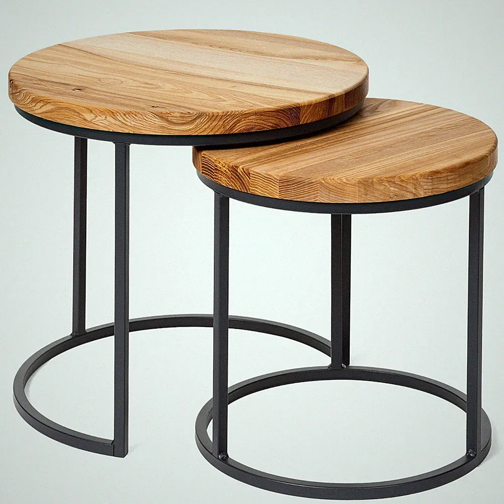 LAMO Couchtisch rund 2er Set - Beistelltisch Holz - Wohnzimmertisch Kaffeetisch