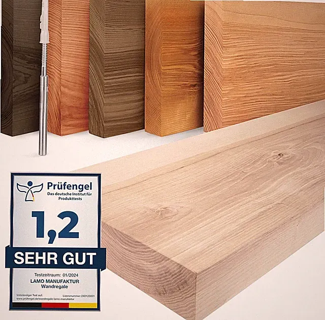 LAMO Manufaktur® Massivholz Wandregal Bücherregal Wandboard Esche Hängeregal