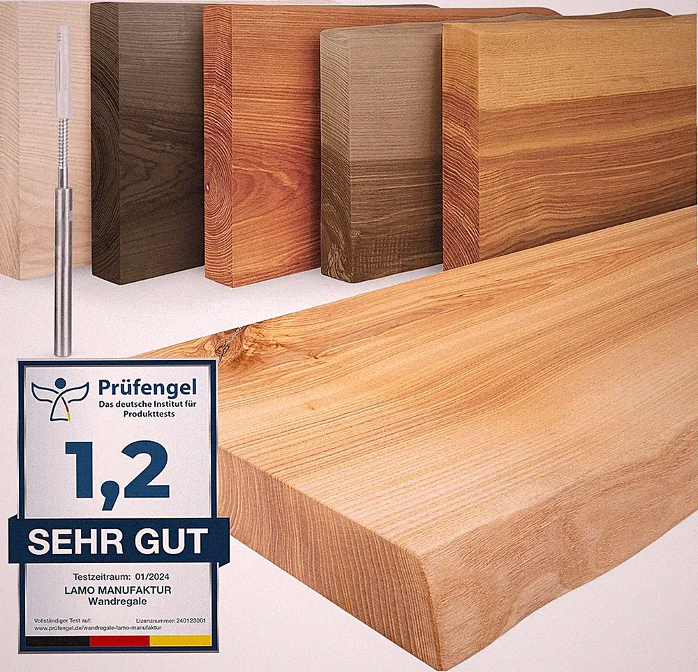 LAMO® Wandregal Holzregal Wandboard Echtholz Esche Regal Bücherregal Hängeregal