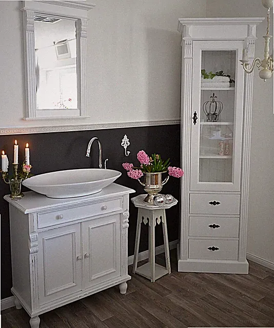Landhaus-Waschkommode Shabby-Chic mit Aufsatzwaschbecken Badmöbel Landhausstil