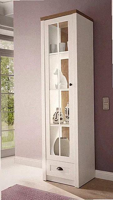 Landhaus Wohnzimmer Glasvitrine Standvitrine 50cm pinie weiß eichefarben hell