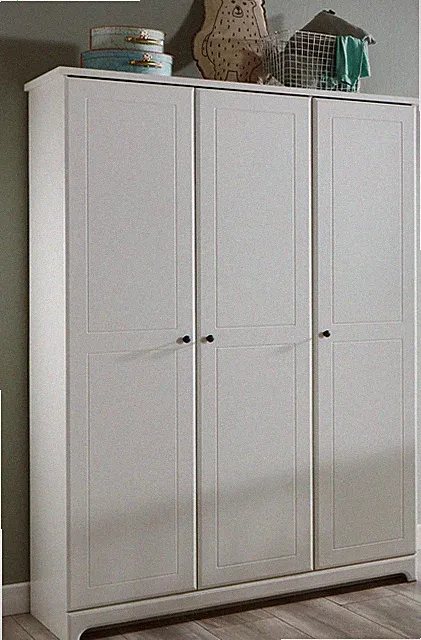 Landhausstil Kleiderschrank MDF Weiß mit Türdämpfung und schwarzen Metalknöpfen