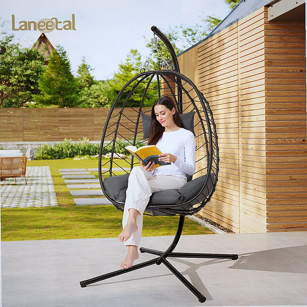 Laneetal Hängesessel Outdoor Indoor bis 150kg PE-Rattan Metallgestell Garten