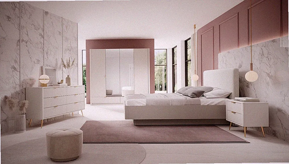 LANTE Schlafzimmer Set 5-teilig Beige Modern Design Möbel Ensemble