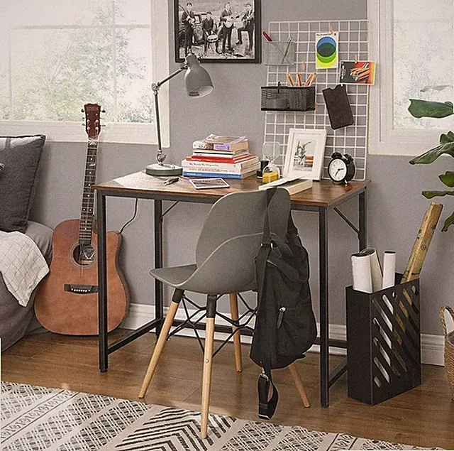 Laptoptisch, Schreib PC Tisch, Stahlgestell, Home Office Arbeitsplatz, braun