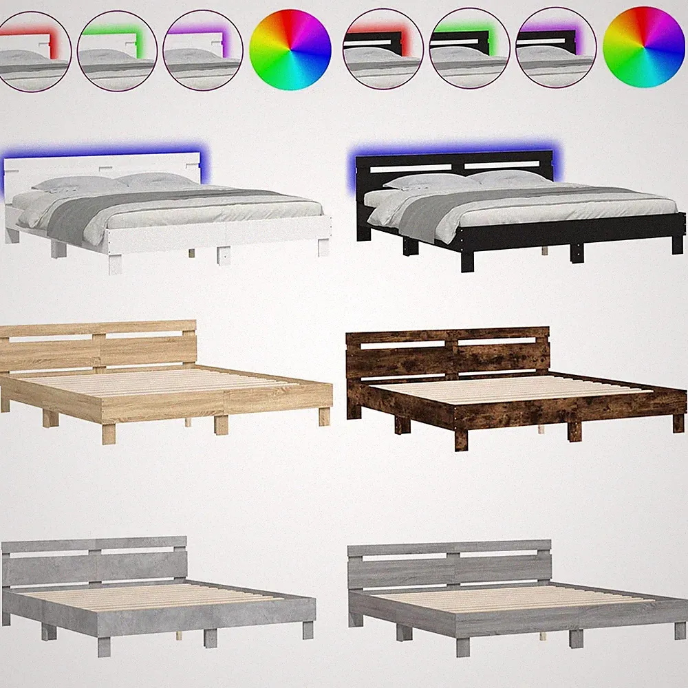 LED Bettgestell mit Kopfteil Bettrahmen Holz Bett Schlafzimmerbett Gästebett