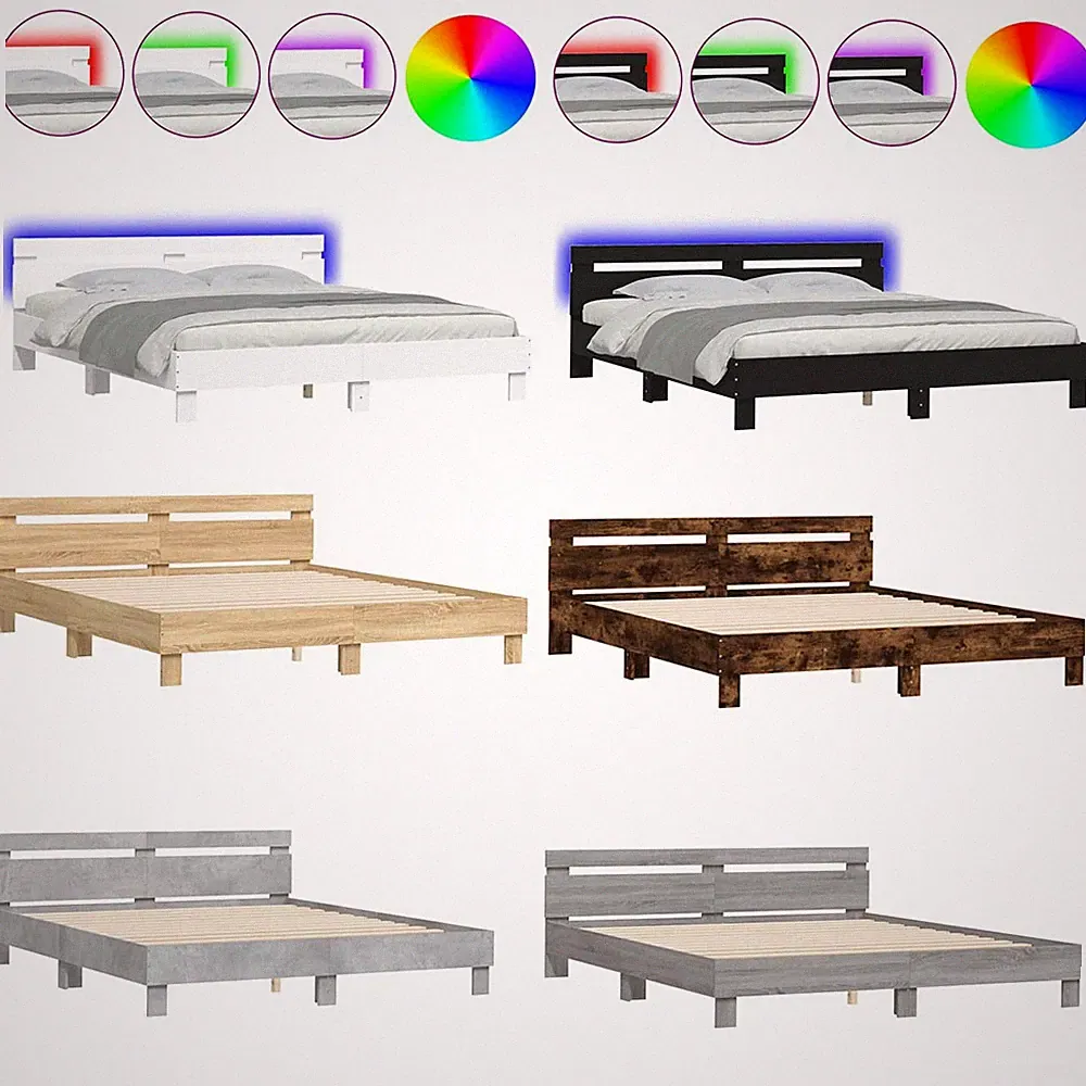 LED Bettgestell mit Kopfteil Bettrahmen Holz Bett Schlafzimmerbett Gästebett