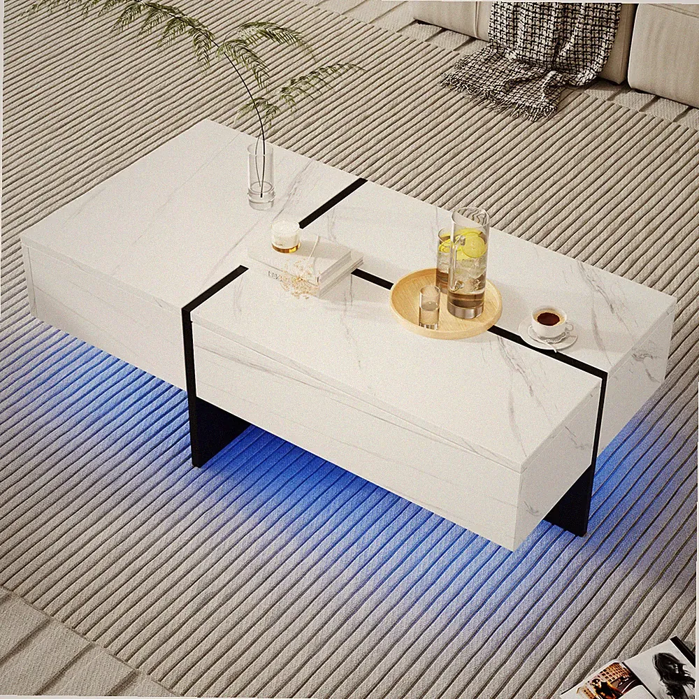 LED Couchtisch Leuchte Kaffeetisch Wohnzimmer Sofatisch 3 Schubladen Hochglanz