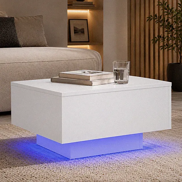LED Couchtisch Sofatisch Beistelltisch Wohnzimmertisch RGB Tisch Weiß
