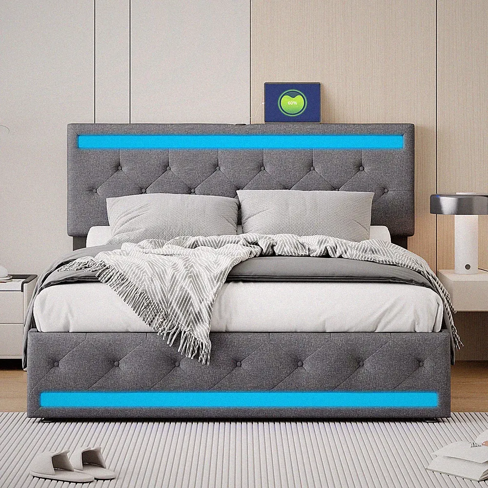 LED Doppelbett Polsterbett 180x200cm Bettgestell Stauraumbett mit Schubladen USB