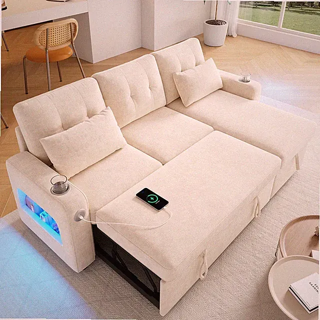 LED Ecksofa Couch Schlafsofa mit Schlaffunktion, L-Form Stauraum Chaiselongue