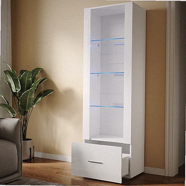 LED Glasvitrine Vitrine Schrank Hochschrank Sammlervitrine Weiß Hochglanz 172cm