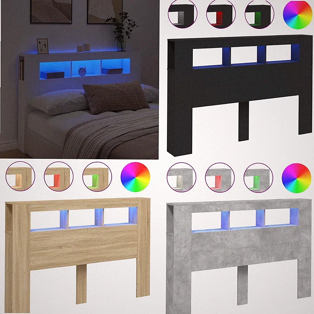 LED Kopfteil Bettkopfteil für Bett Betthaupt Bettzubehör Holzwerkstoff DE