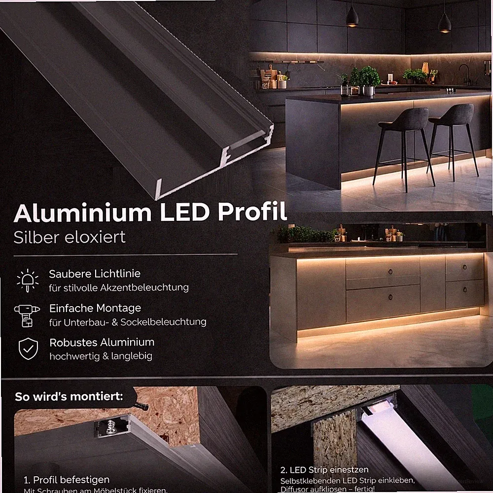 LED Leiste schwarz 1m 2m Profil SOCKELFUGE-13 für LED Streifen 12mm Küche Möbel