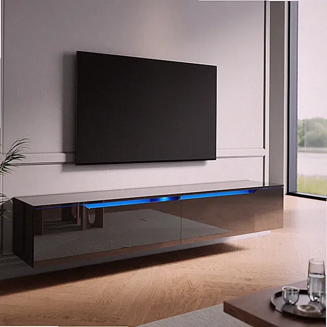 LED TV Fernsehschrank Lowboard Sideboard Schwarz Hochglanz Schrank Hängend 180cm