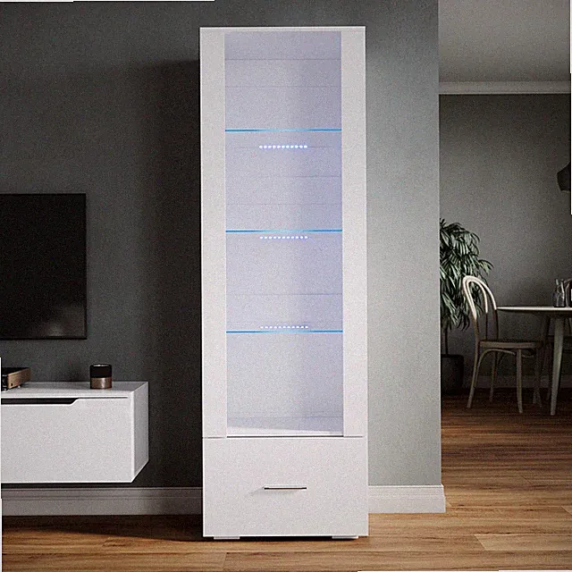 LED Vitrinenschrank Schrank Vitrine Hochschrank Wohnzimmer Weiß Hochglanz 172cm