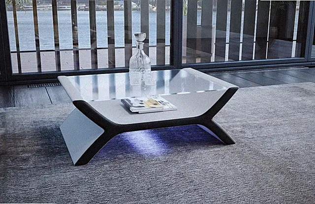 Leder Couchtisch Wohnzimmertisch Tisch Ledertisch Designertisch LED Calabria