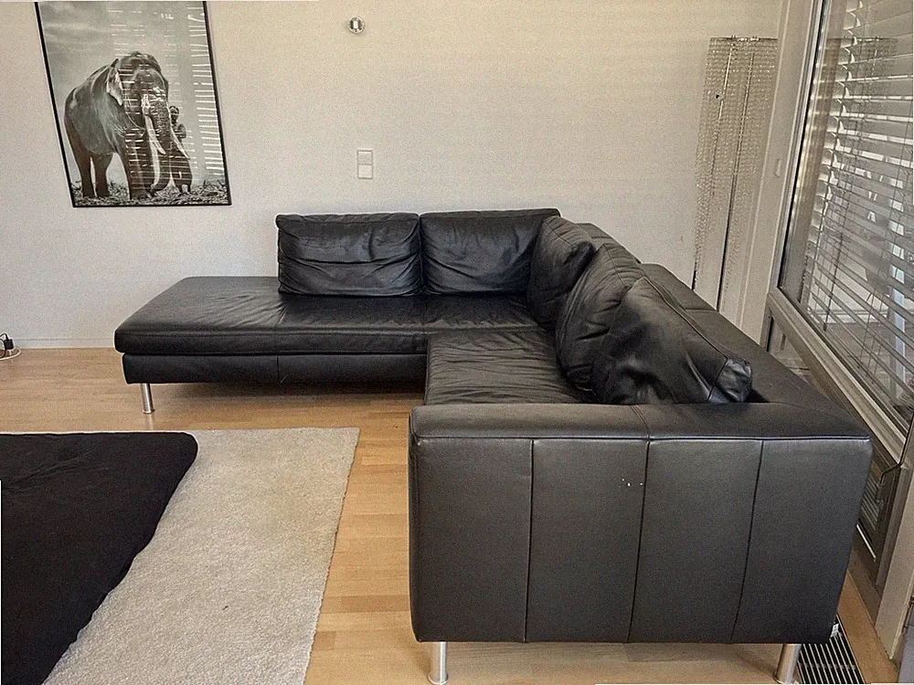 Leder-Eck-Sofa Schwarz 260 cm X 200 cm