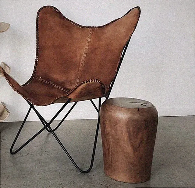 Leder Schmetterlingsstuhl Handmade Retro Wohnzimmerstuhl