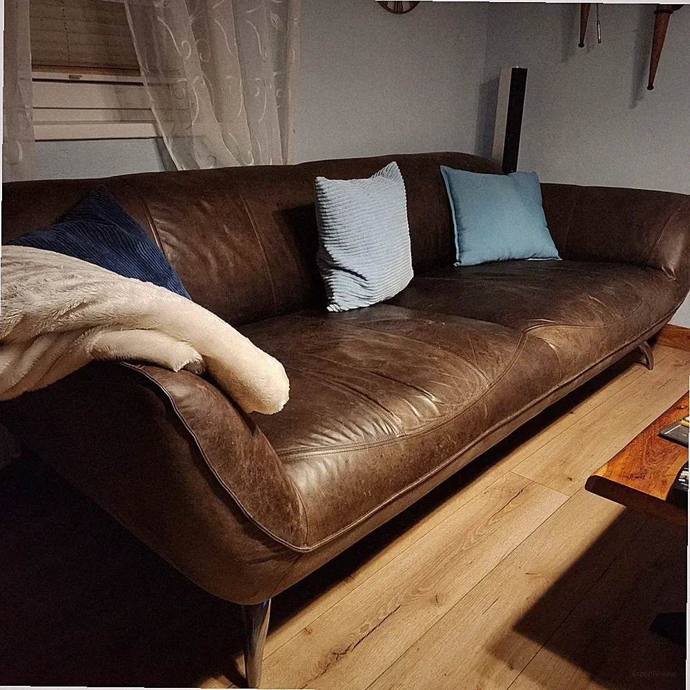 Leder Sofa 4-Sitzer Braun, Industriell, Metallfüße, 220x100x45 cm
