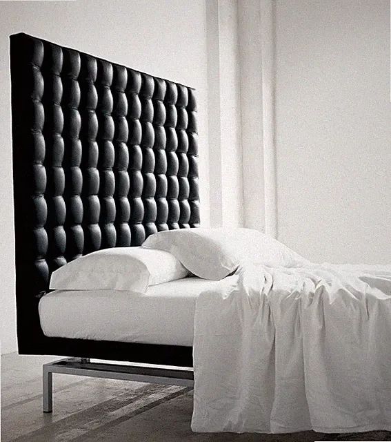 Lederbett Schwarz Highback Echtleder Vor- & Rückseite Edelstahlrahmen 200 x 180
