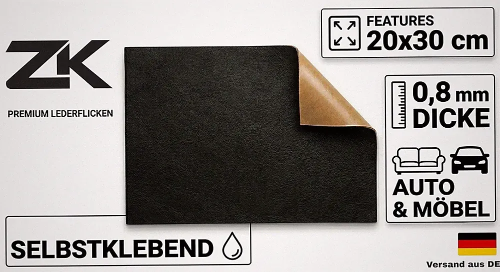 Lederflicken selbstklebend 20x30cm Schwarz Kunstleder Reparatur Sofa Auto Möbel