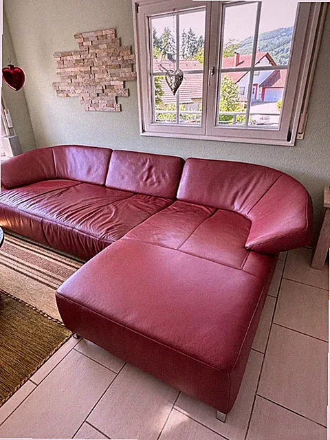 Ledersofa von Ewald Schillig, Polsterkombination Bordeaux, Bez. L140, Dickleder