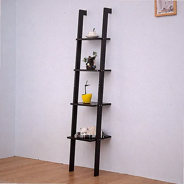 Leiterregal Bücherregal Regal 4 Ebenen hoch anlehnbar offen Aufbewahrung schwarz 160 cm
