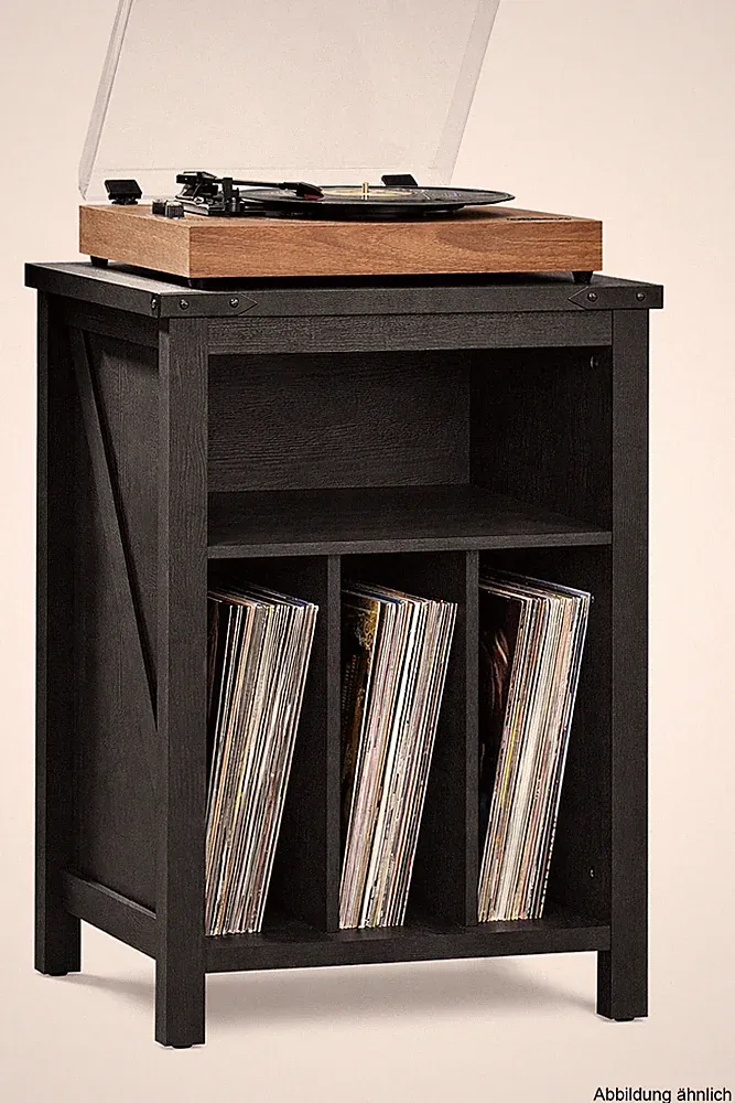 LELELINKY Plattenspieler Ständer Vinyl Regal Holz schwarz Bauernhausstil