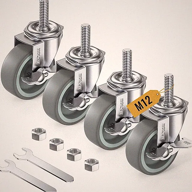 Lenkrollen 75mm 3 Zoll mit Bremse TPR Grau 4er-Set Möbelrollen Transportrollen