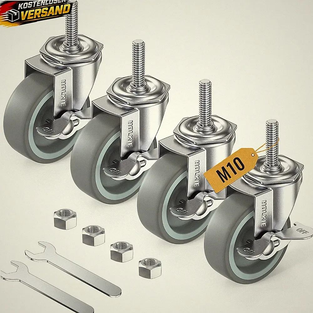 Lenkrollen 75mm mit Bremse für Möbel Transport Schwerlast Gummi 4er Set