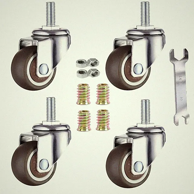 Lenkrollen Möbelrollen 25mm Gummi Rollen mit M6x15mm Gewinde 4 Stück
