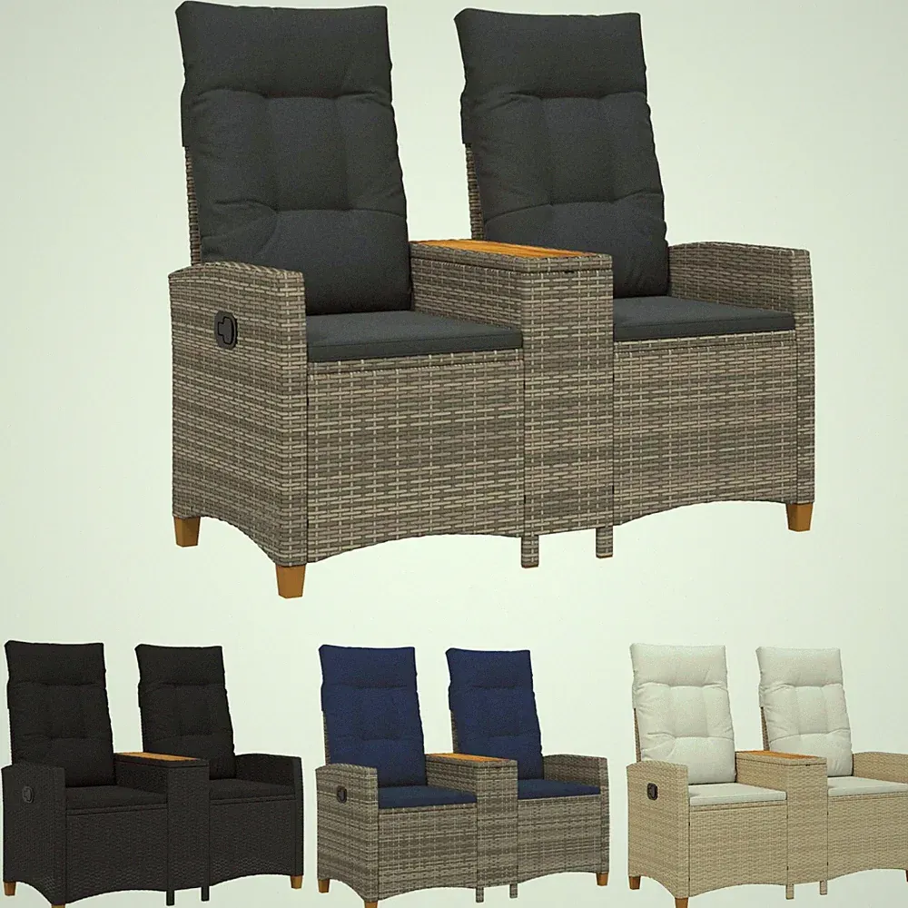 Liegebank mit Tisch Gartenbank Sitzbank Gartenmöbel Polyrattan Garten-Bank Neu