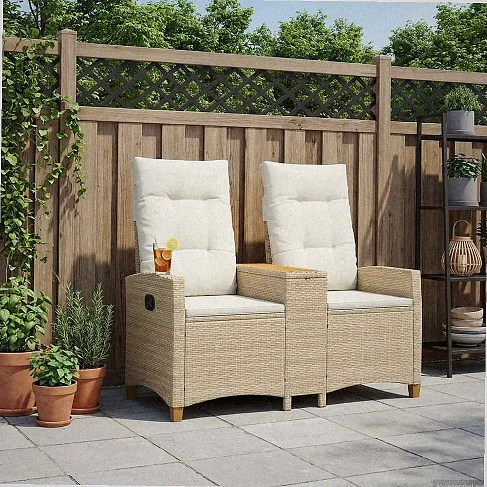 Liegebank mit Tisch mit Kissen mit Kissen Poly-Rattan Rattan-Sitzmöbel vidaXL