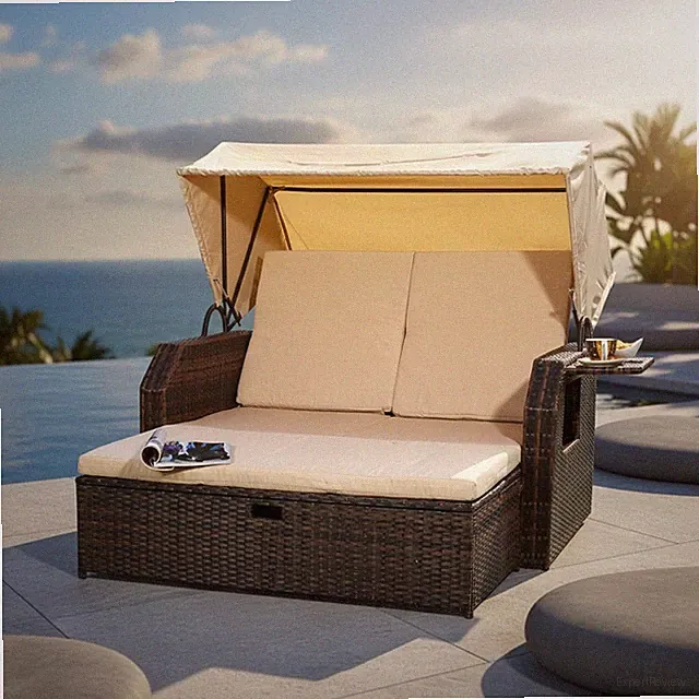 Liegebett Polyrattan Braun Sonneninsel Gartenliege Rattanbett Sonnenliege Sofa ⛅