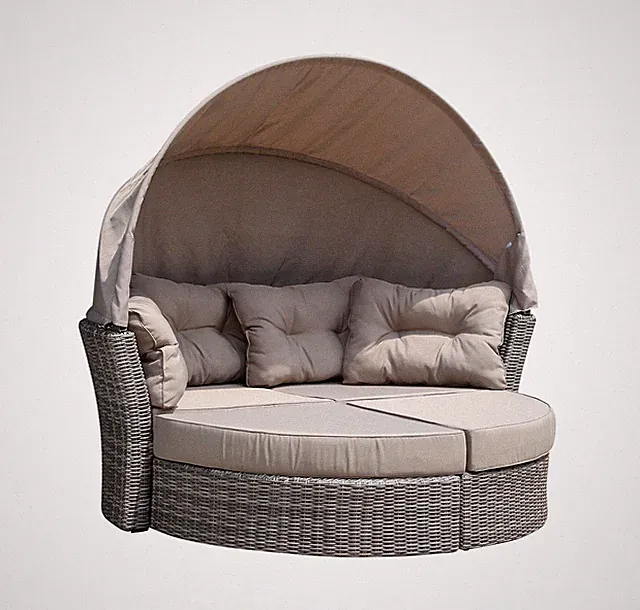 Liegeinsel Sonneninsel Liegemuschel Liegesofa MARBELLA 200x187cm Rattan grau