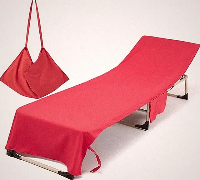 Liegestuhl Handtuch Einfarbig Mikrofaser Leicht mit Taschen für Strandliegen rot