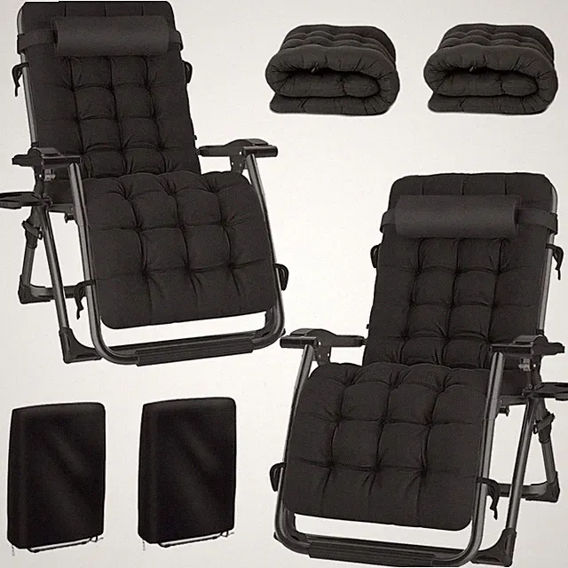 Liegestuhl Klappbar Sonnenliege 2er Set Garten Relax 240kg verstellbar Schwarz