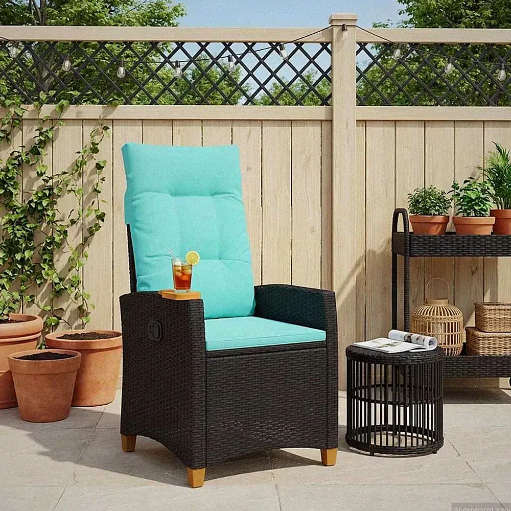 Liegestuhl mit Teeteller mit Kissen Poly-Rattan gartenmöbel Gartenstuhl vidaXL