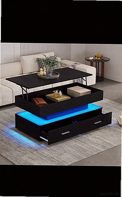 Lift-Top-Couchtisch – Rechteckig, 16-Farbige Led-Beleuchtung Und 2 Schubladen